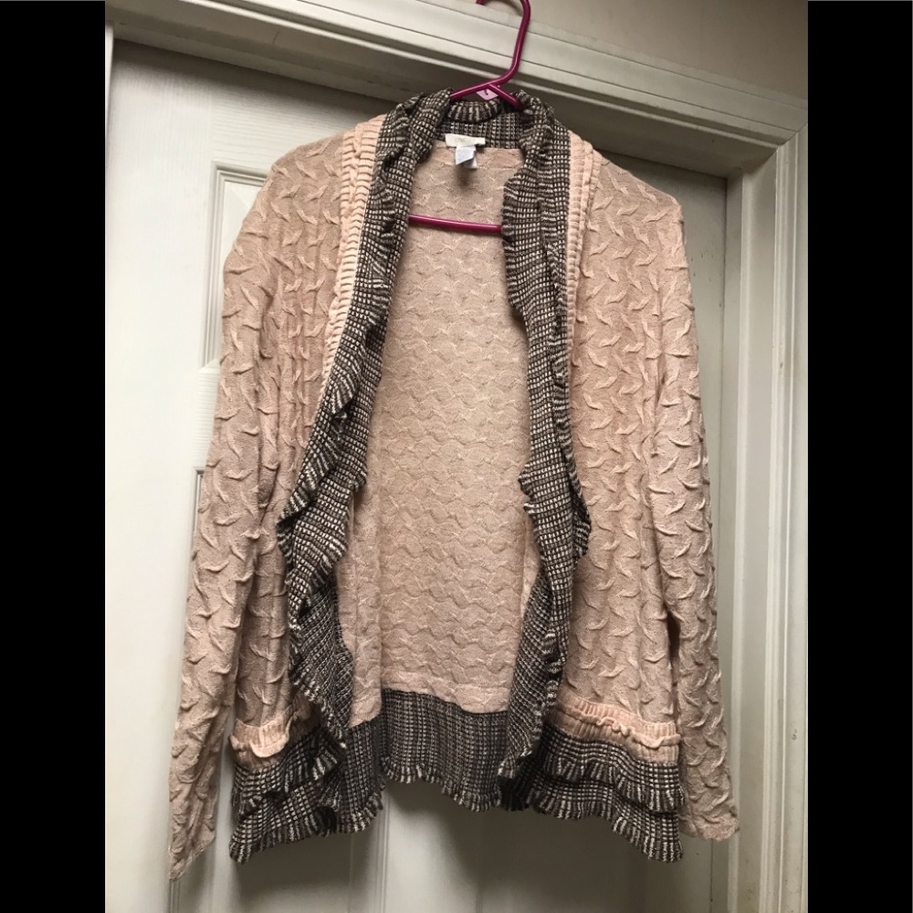 Chico’s peach and taupe shimmer ruffle cardigan xl